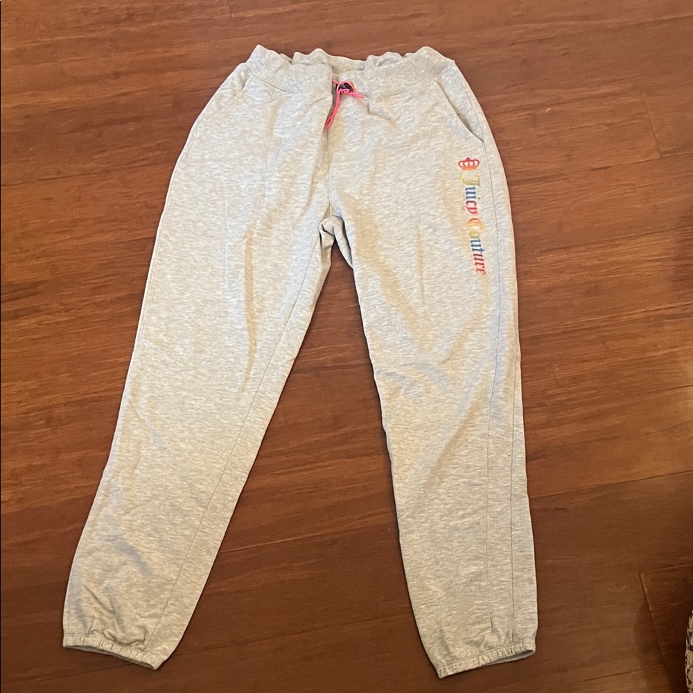 Women’s Juicy Couture Light Gray Joggers with Multicolor Foil Logo- Size Small
